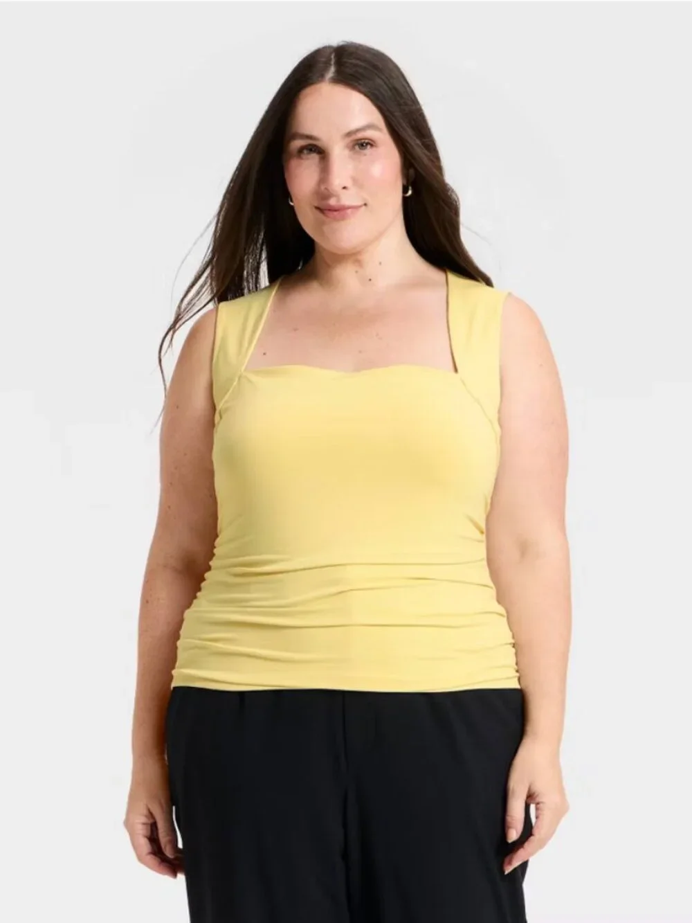 Women's Ruched Tank Top - A New Day Yellow 1X